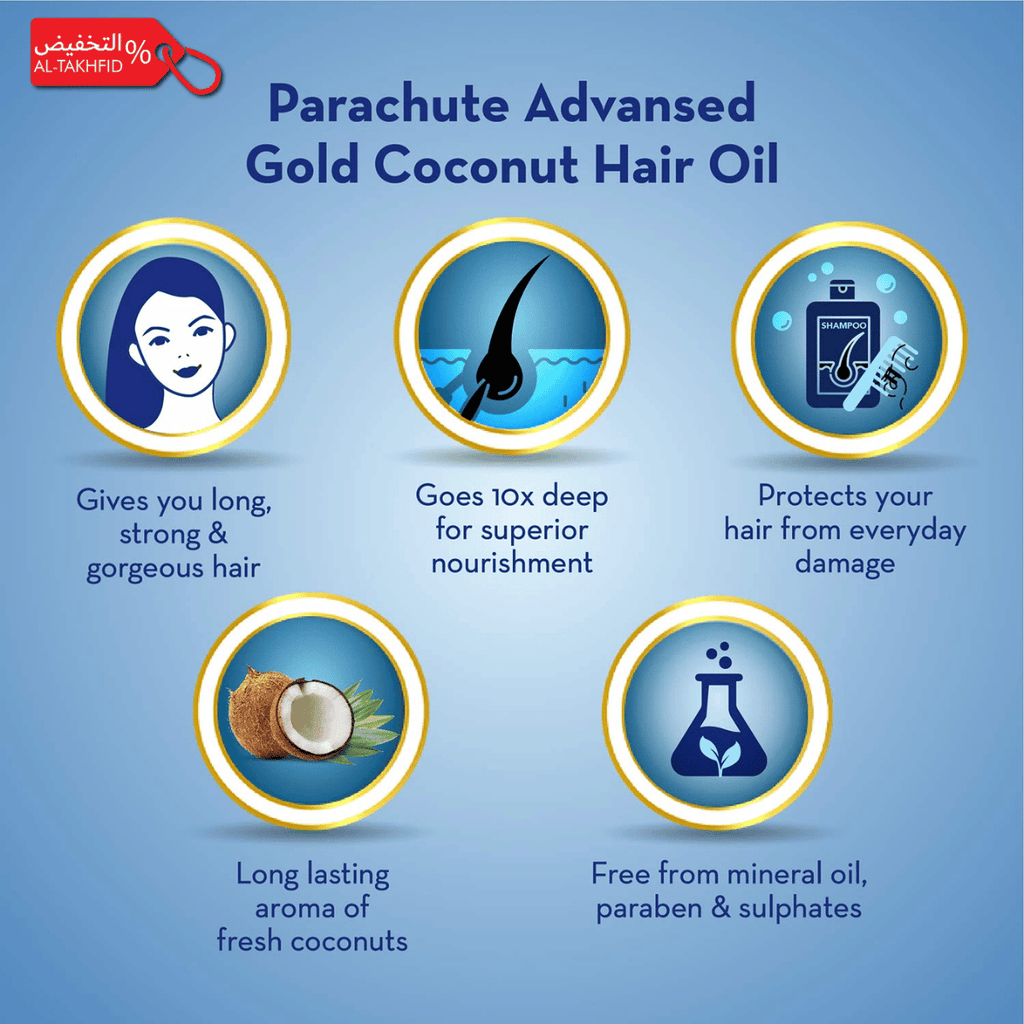 زيت جوز الهند النقي من باراشوت للشعر والبشرة | طبيعي ١٠٠٪ | مُنقّى ثلاث مرات | موثوق في المملكة العربية السعودية 