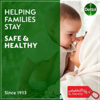 Advertisement for Dettol showing a woman and child with text 'Helping families stay safe & healthy' and 'Since 1933'.