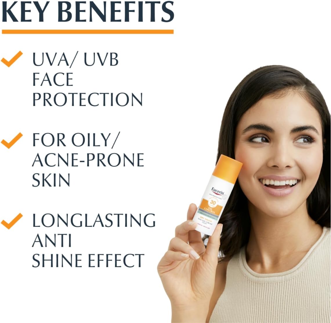 جل كريم الحماية من الشمس من يوسيرين للتحكم بالزيوت بعامل حماية 50+ | واقي شمسي للوجه بلمسة جافة ومضاد للمعان يدوم 8 ساعات للبشرة الدهنية والمعرضة لحب الشباب 