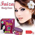 Advertisement for Faiza Beauty Cream with a woman's face and product packaging.