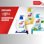 Lifebuoy handwash products with promotional text on a gray background