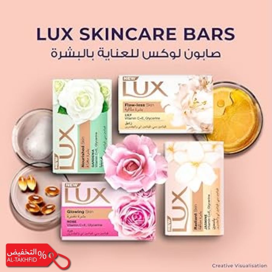 Lux skincare bars with flowers and oils on a pink background
