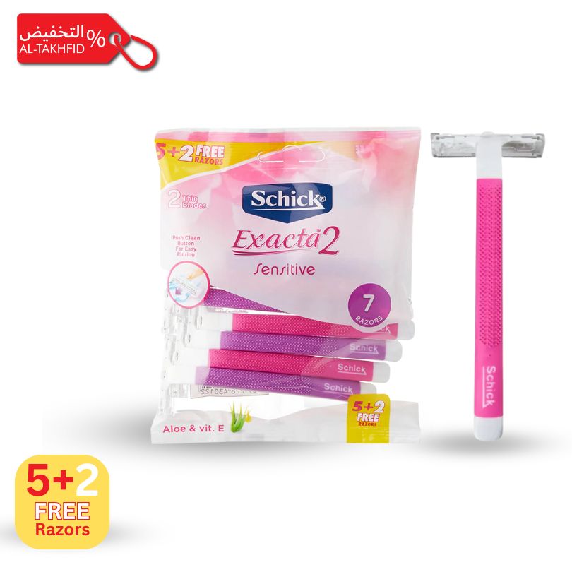Schick Exacta 2 Sensitive razor and packaging on a white background