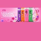 Sunsilk shampoo bottles on a pink background with promotional text.